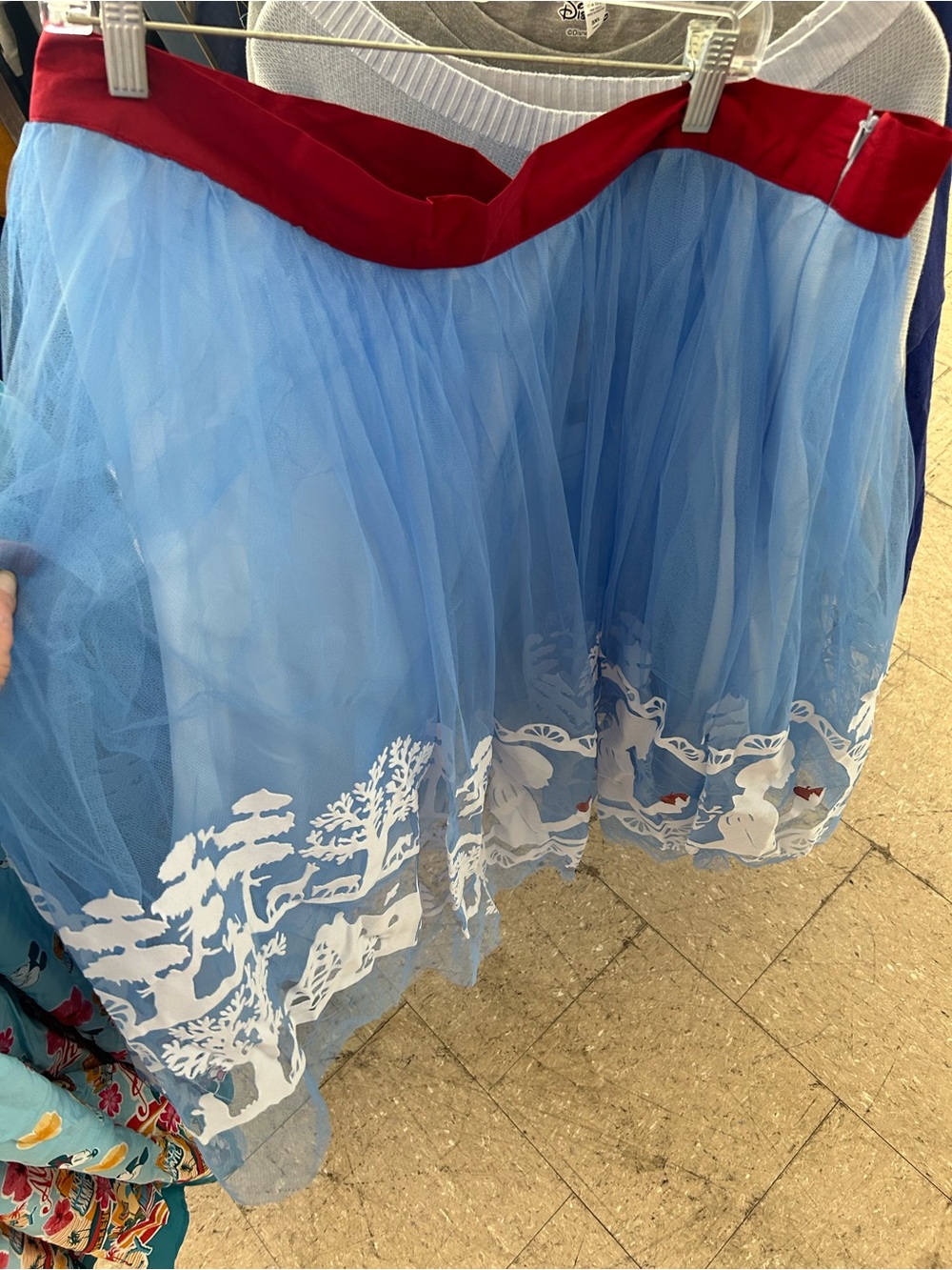 Disney Blue Tulle Snow White A-Line Skirt with Red Waistband